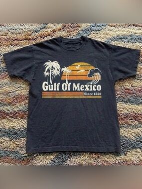 Vintage Black 'Gulf Of Mexico' Graphic Tee with Sunset Print